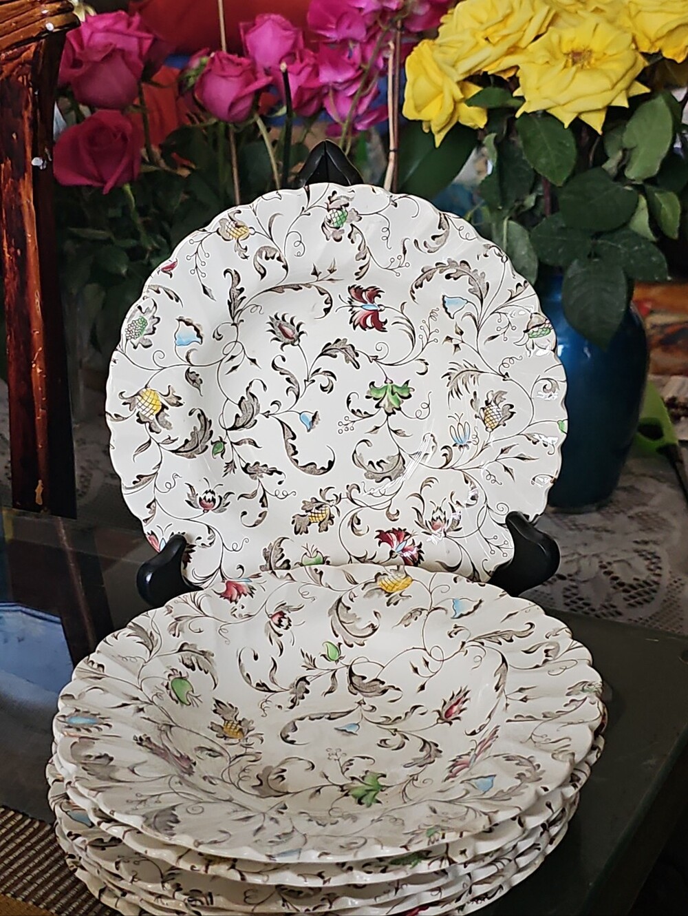 Vintage (3) MYOTT England "Vanity Fair" Floral 8" bowl / decor